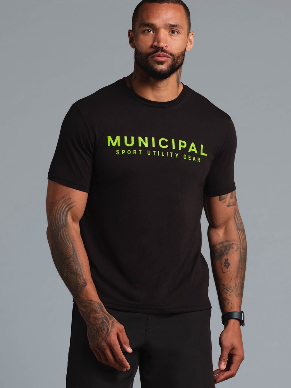Municipal Sport Utility Gear Black Lime Logo T Shirt L Athletic Streetwear Gym